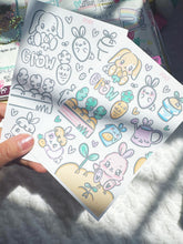 Load image into Gallery viewer, D064 - Coloring Garden Bunnies Sticker Sheet