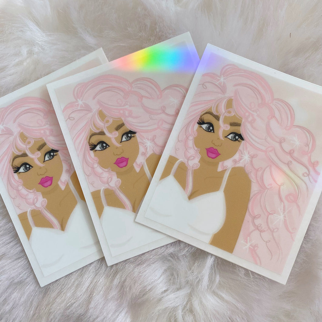 Big Pink Curls Dollie Transparent Vinyl Sticker